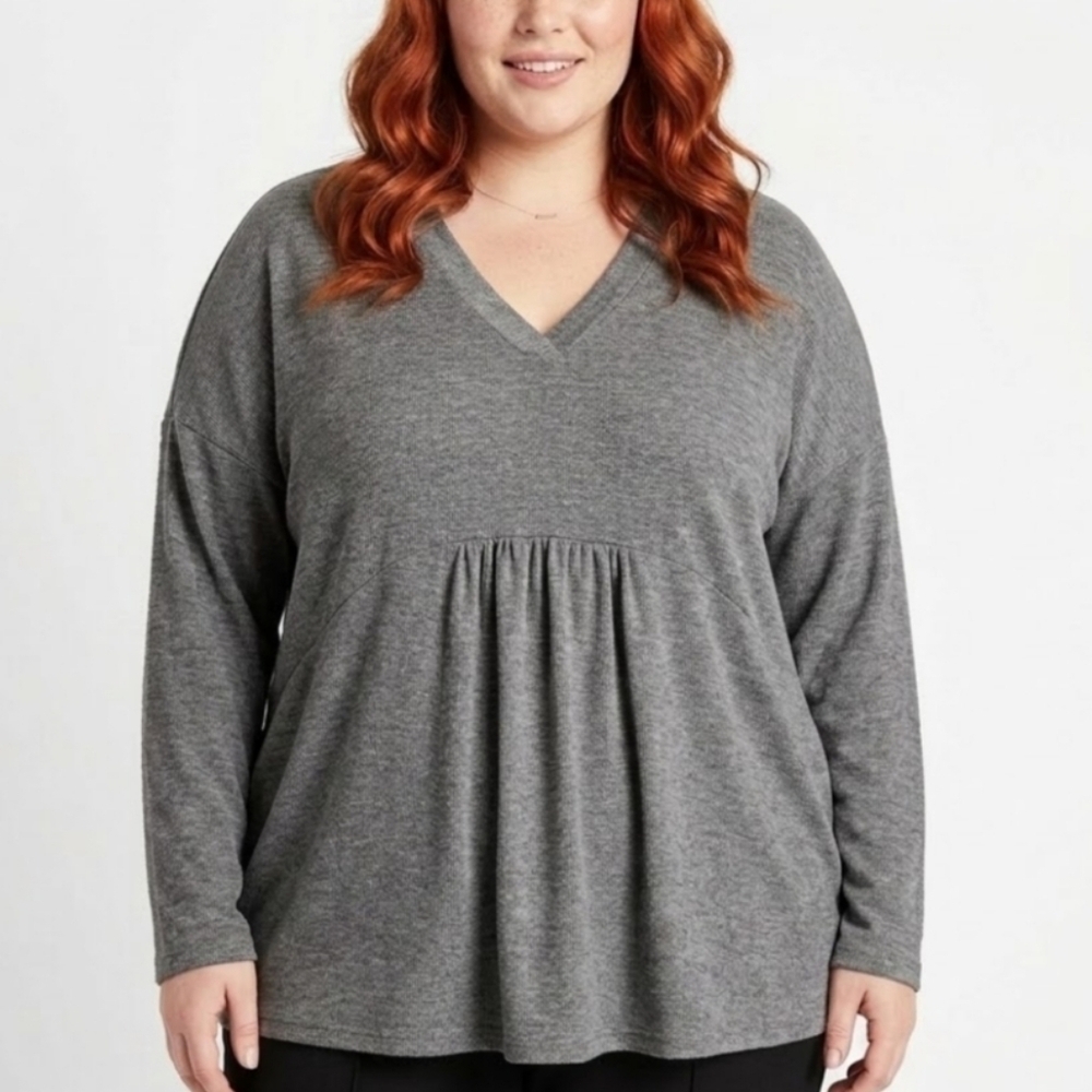 Cottagecore Long Sleeve Gray V Neck Pleated Fairy